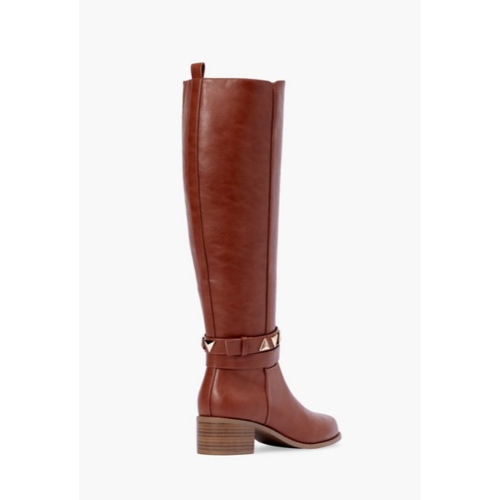NWT JustFab Remy Studded Riding Boot in Leather Brown, Sz. 8 - Picture 3 of 9